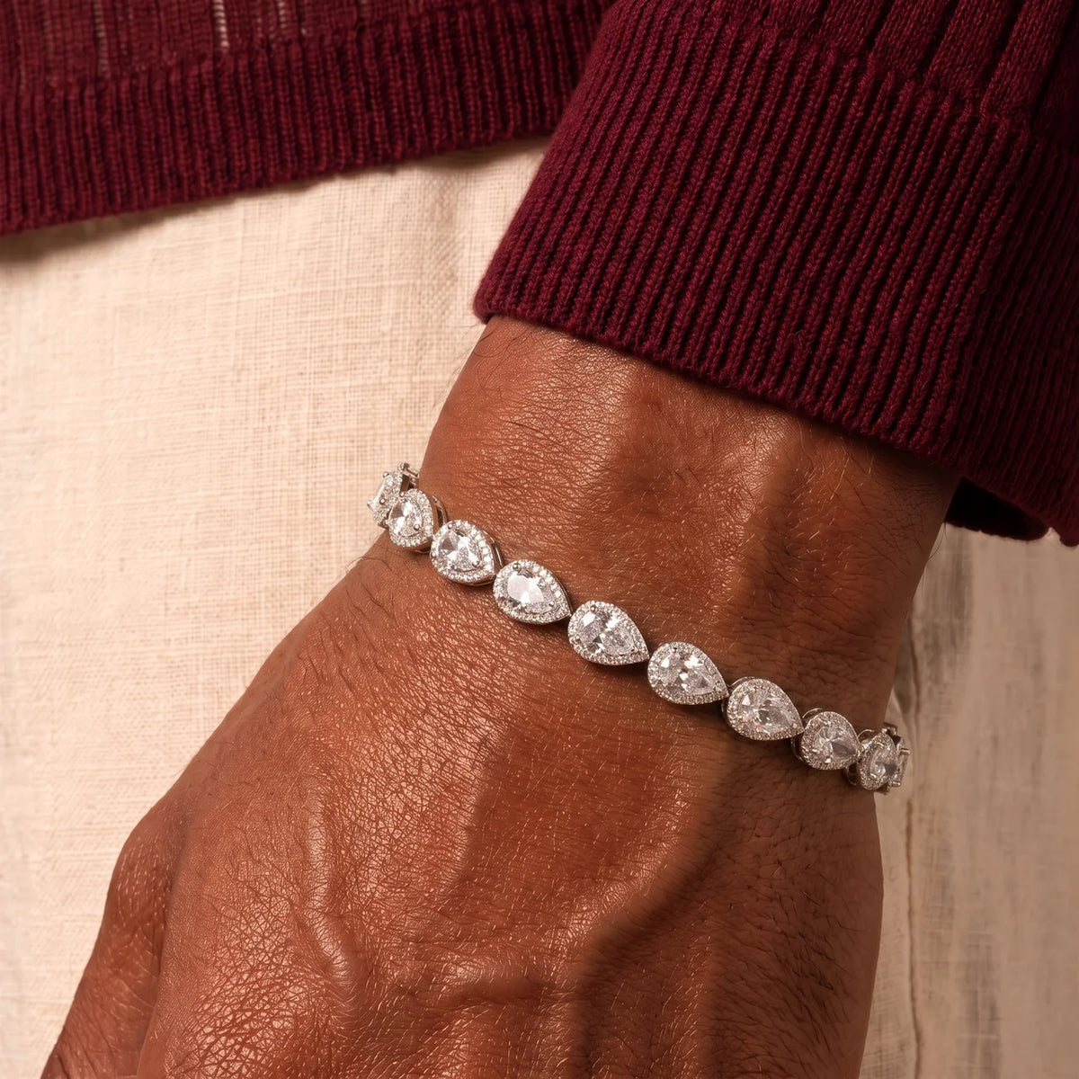 Tear Drop Bracelet Men's Colored Zircon
